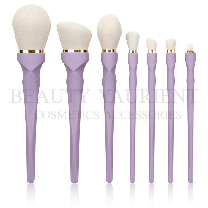 Purple PBT Synthetic Hair 7Piece Face Makeup Brush Set For Blending Highlighter